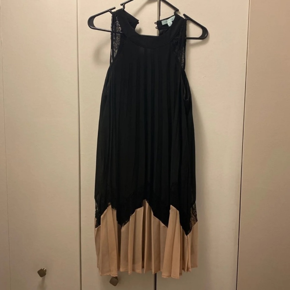 Black tan and lace high neck dress